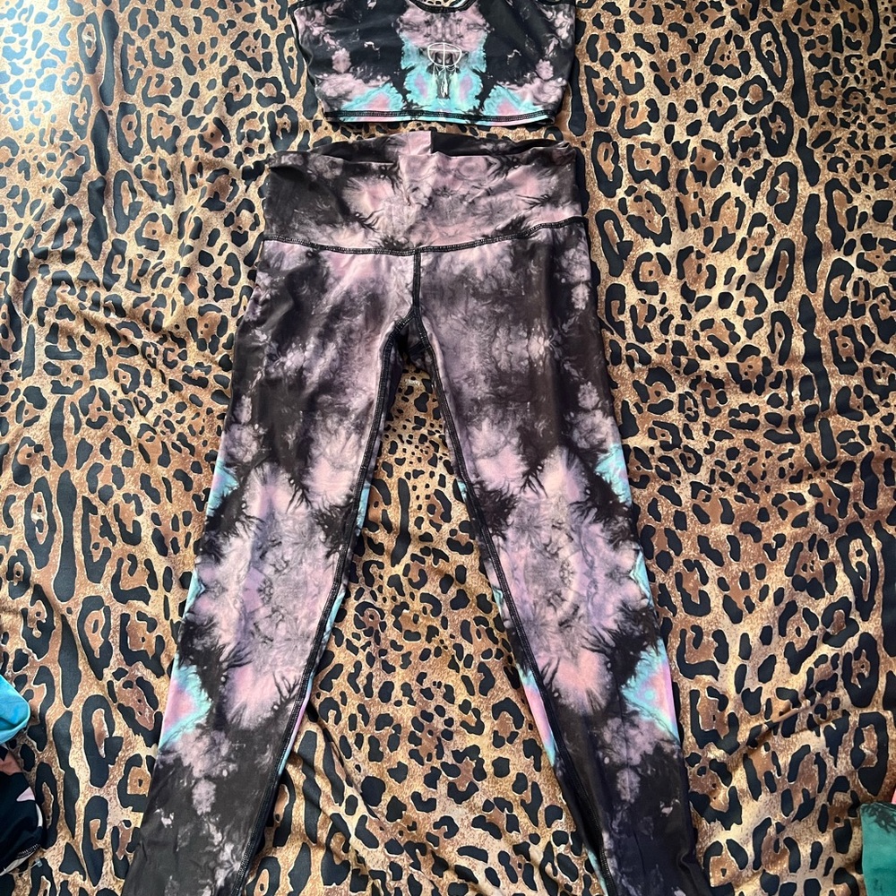 Tie-Dye Yoga Leggings - Black, Purple & Teal